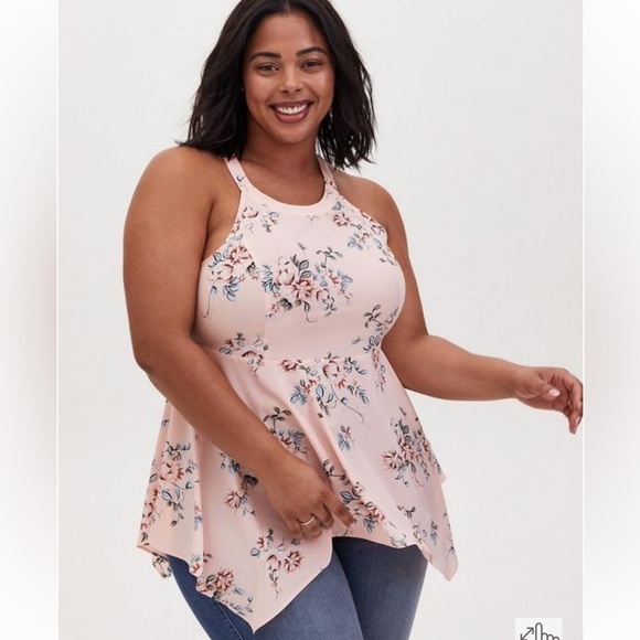 Torrid Top Women Size 4 4X 26 Floral Pink Babydoll Chablis Goddess Tank  B9 - Picture 2 of 11